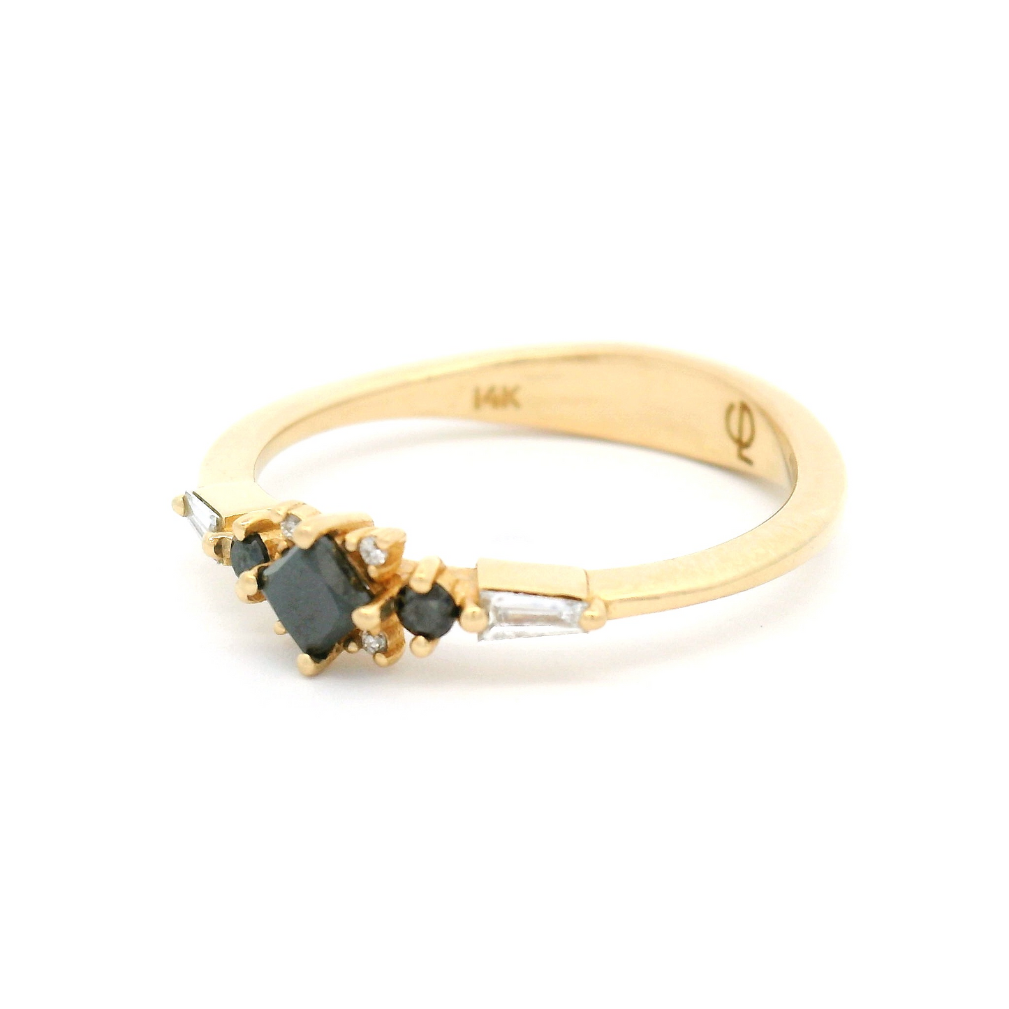 14k Yellow Engagement Ring with 0.39cts Mixed-Cut Black and White Diamonds
