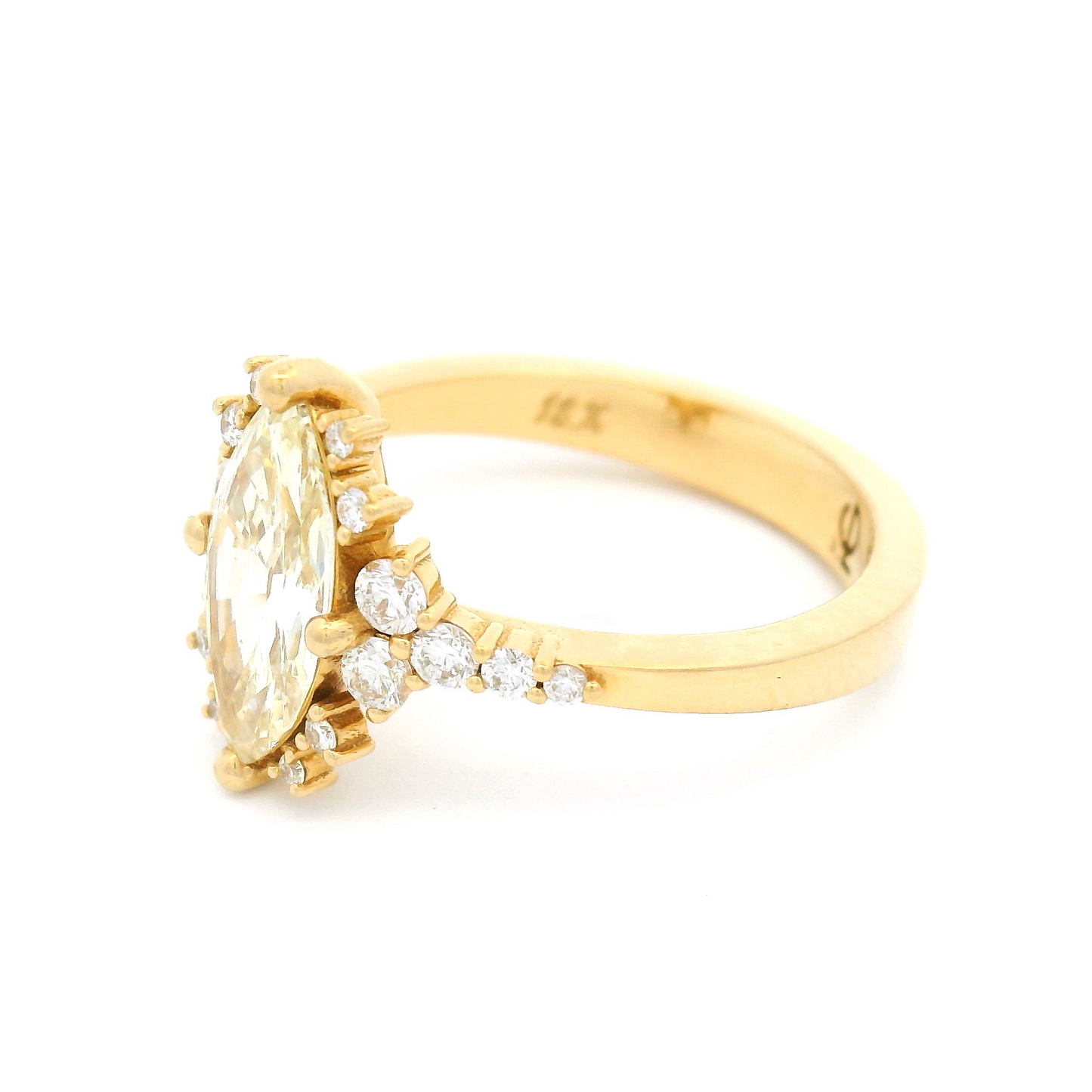 18k Yellow Engagement Ring with 1.2ct Marquise Diamond and Accent Diamonds