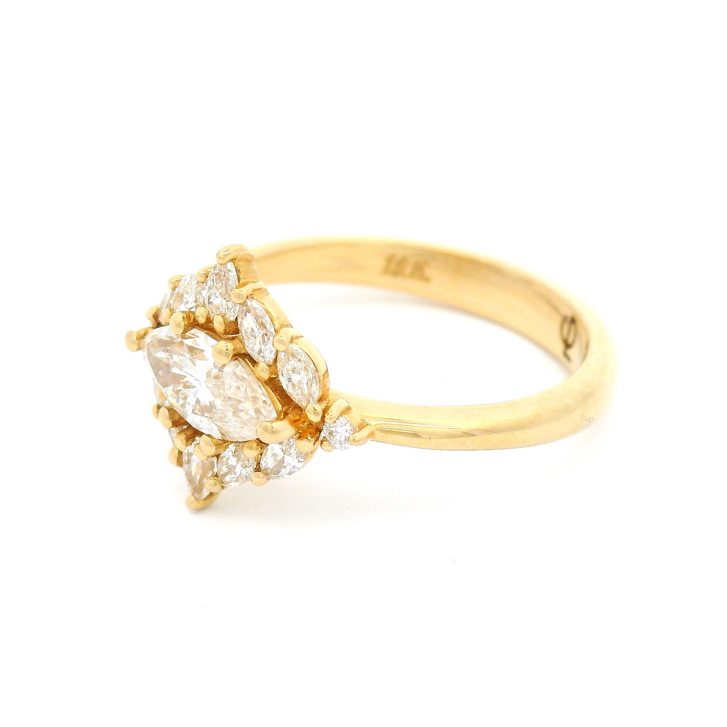18k Yellow Engagement Ring with 0.75ct Marquise Diamond and Accent Diamonds