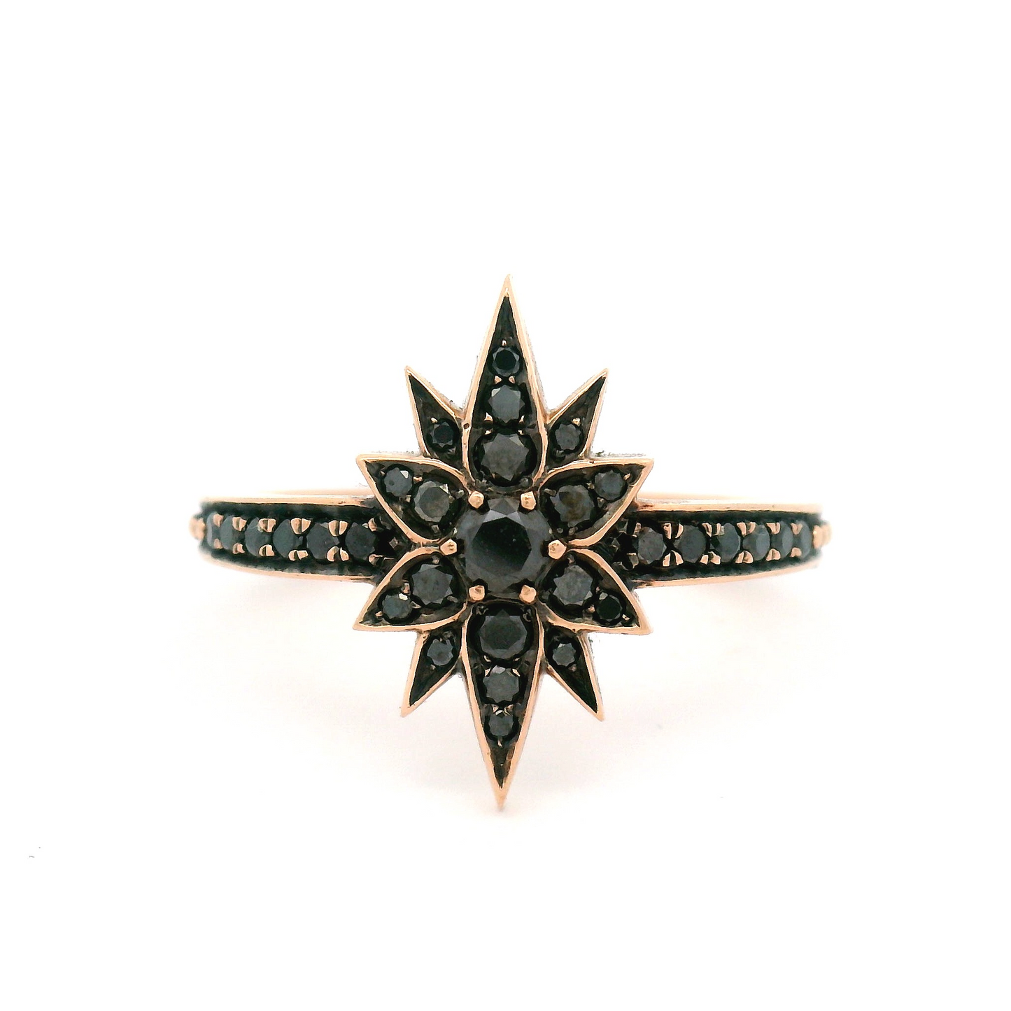 10k Rose Gold Floral Ring with 0.40cts Black Diamonds