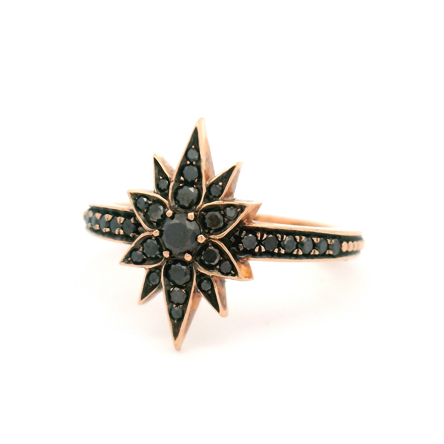10k Rose Gold Floral Ring with 0.40cts Black Diamonds