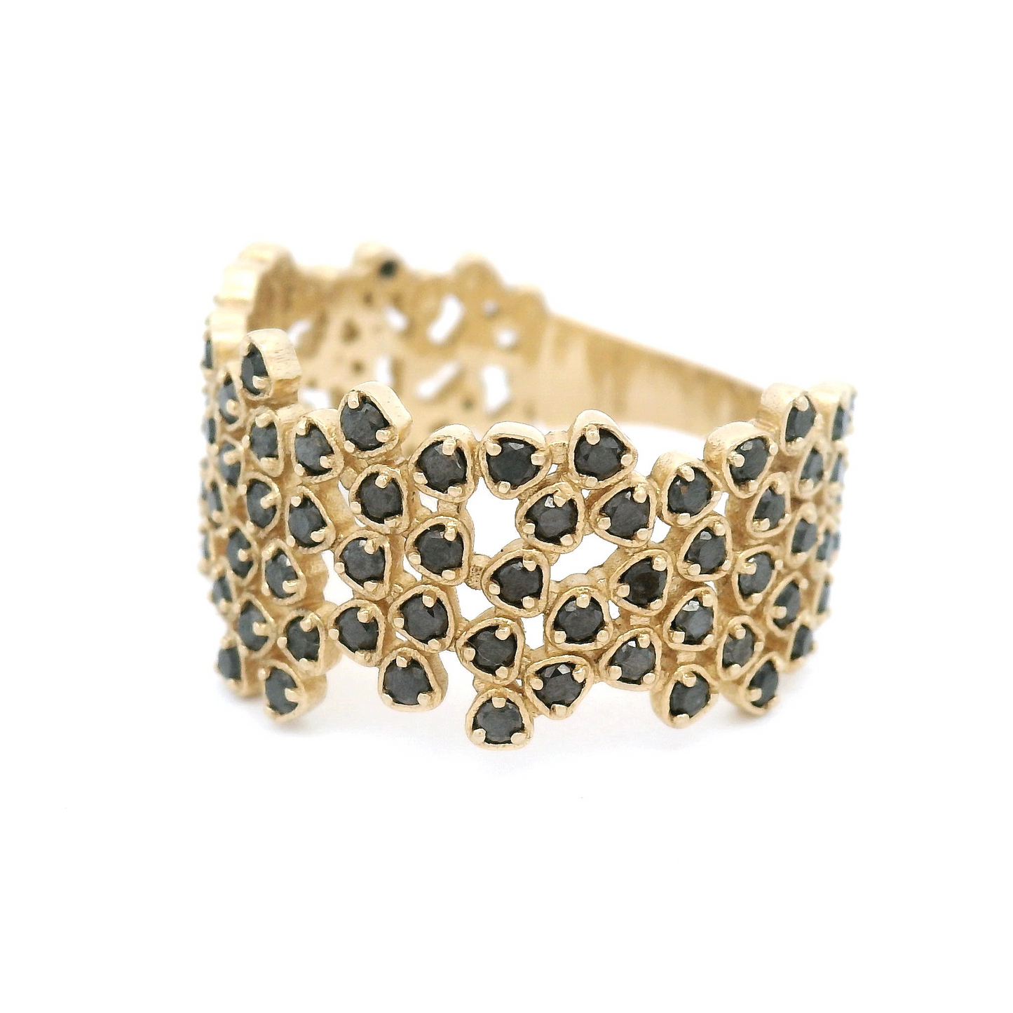 14k Yellow Cluster Band with 0.93cts Black Diamonds