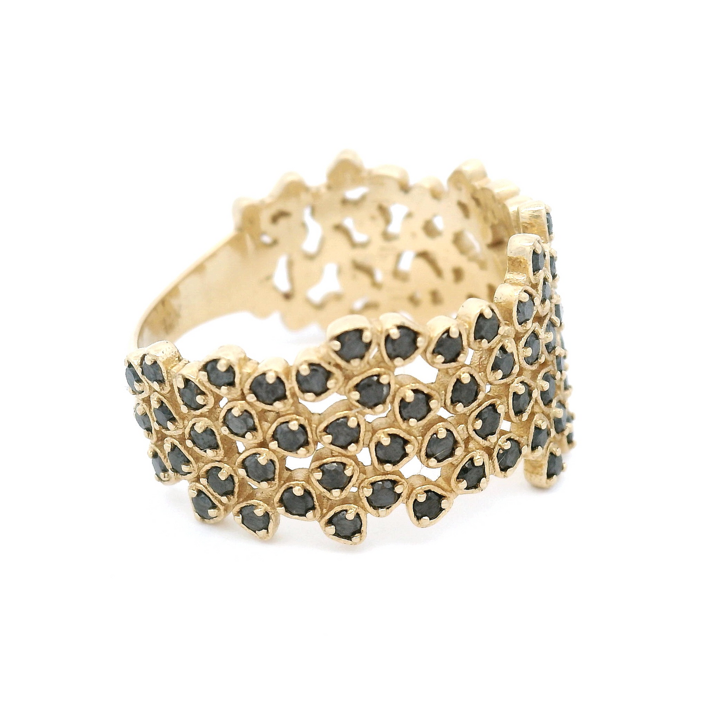 14k Yellow Cluster Band with 0.93cts Black Diamonds