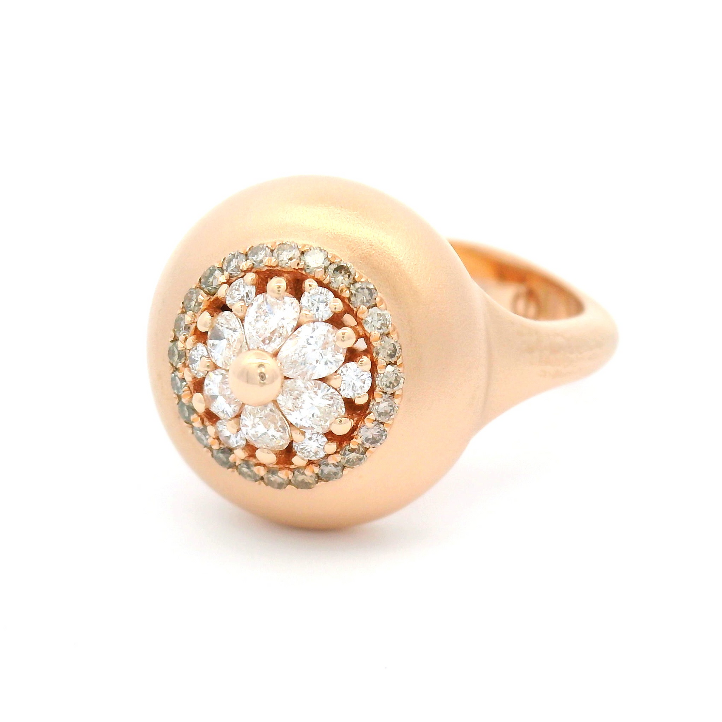 14k Rose Gold Matte Finish Ring with Multi-Cut Diamond Cluster