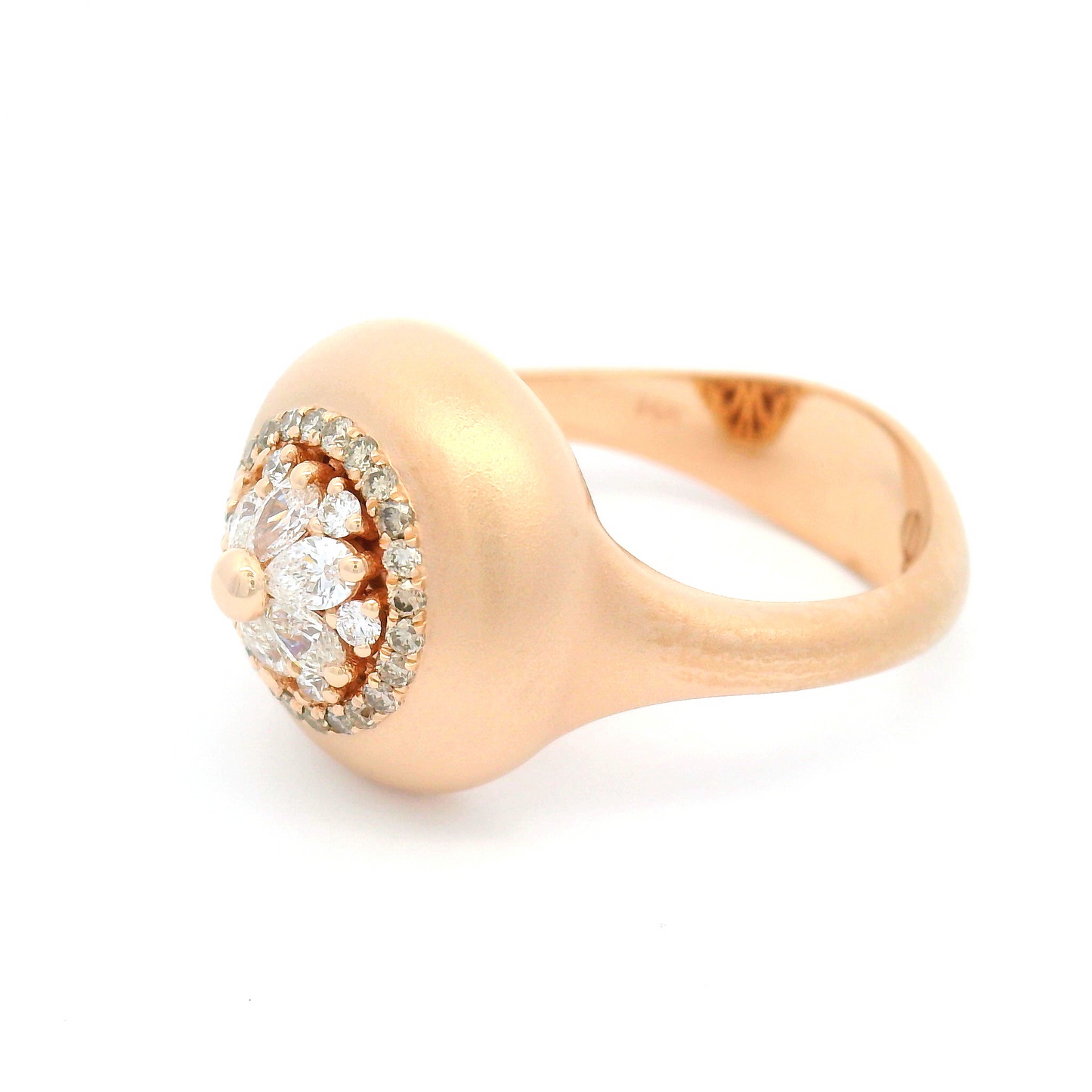 14k Rose Gold Matte Finish Ring with Multi-Cut Diamond Cluster