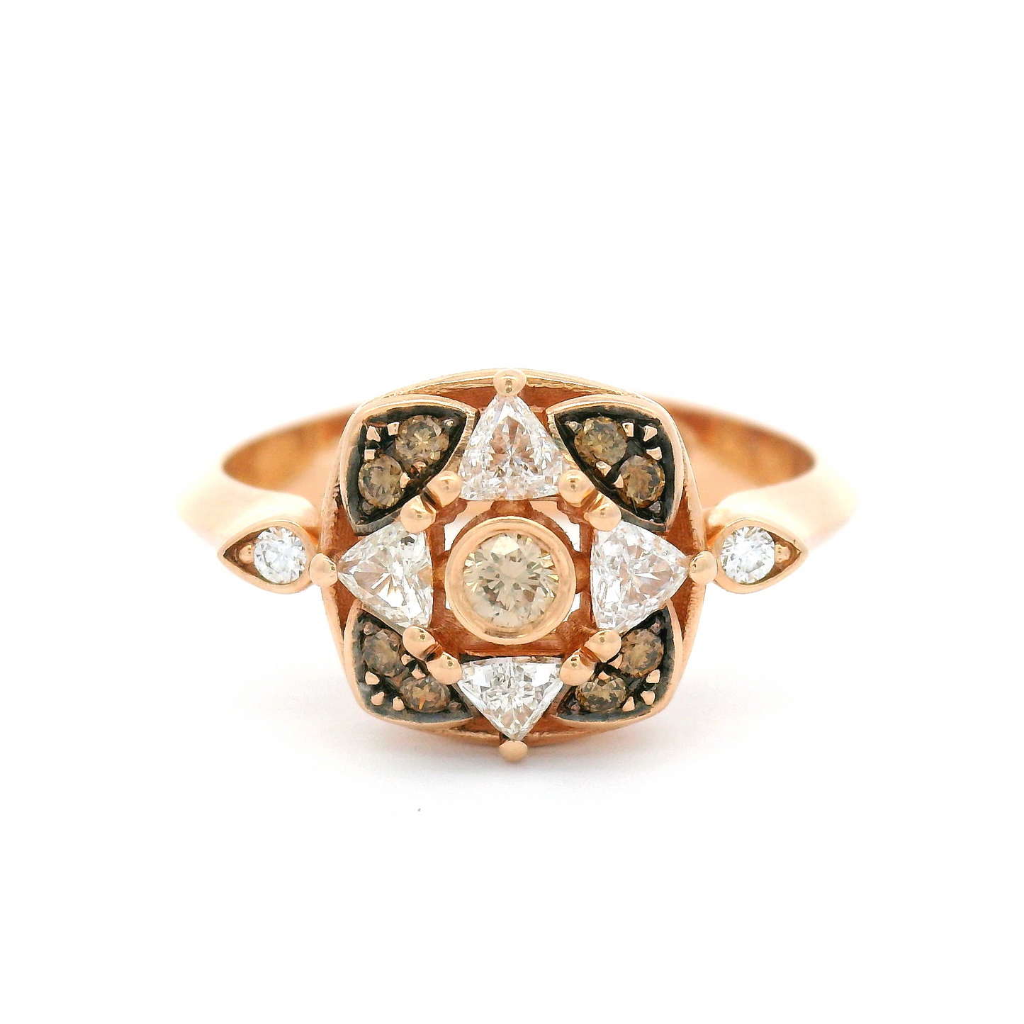14k Rose Gold Mosaic Cluster Ring with 0.24cts Multi-Cut Multi-Coloured Diamonds