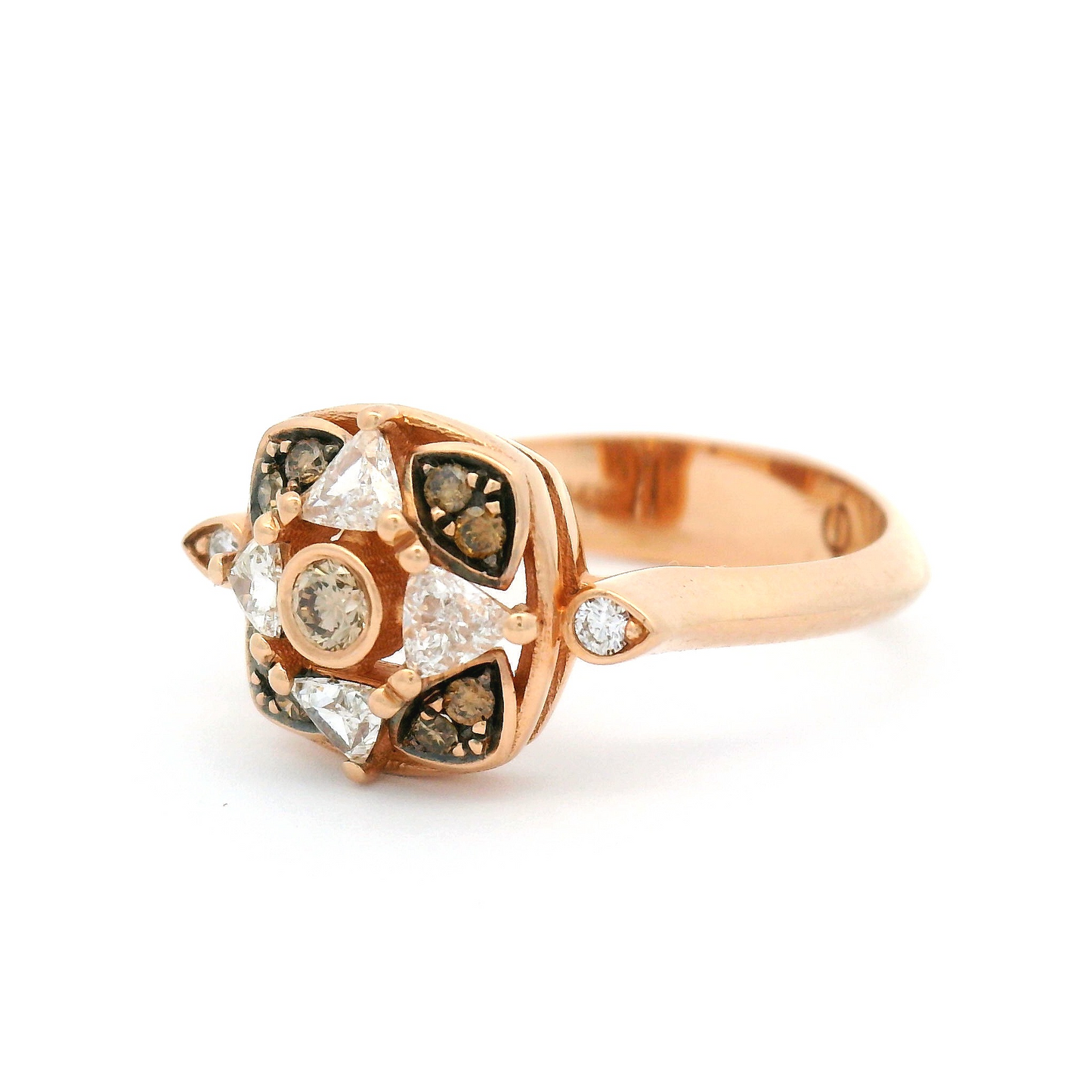 14k Rose Gold Mosaic Cluster Ring with 0.24cts Multi-Cut Multi-Coloured Diamonds