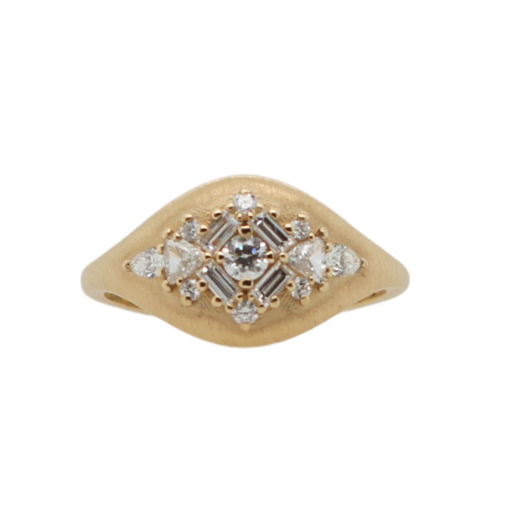 14k Yellow Engagement Signet Ring with 0.57cts Diamonds