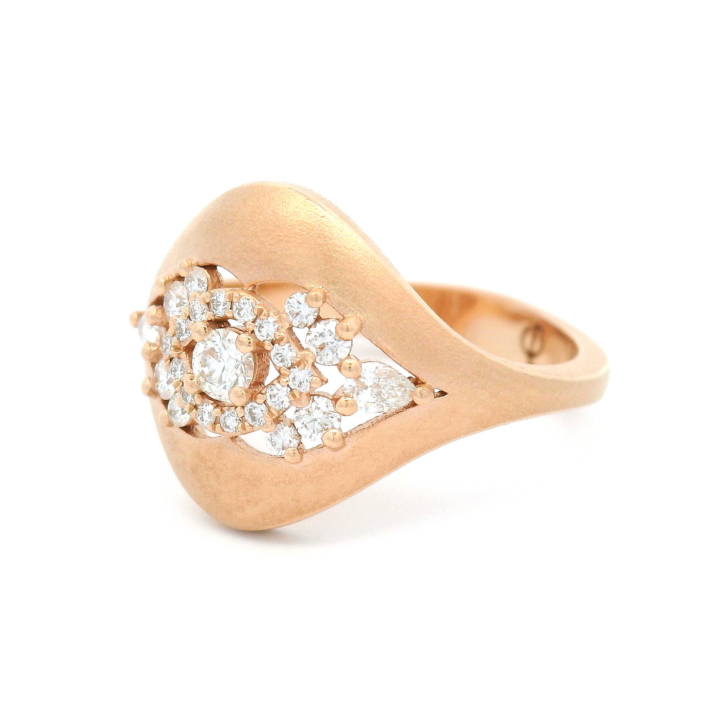 14k Rose Gold Matte Finish Ring with 0.40cts Multi-Cut Diamond Cluster