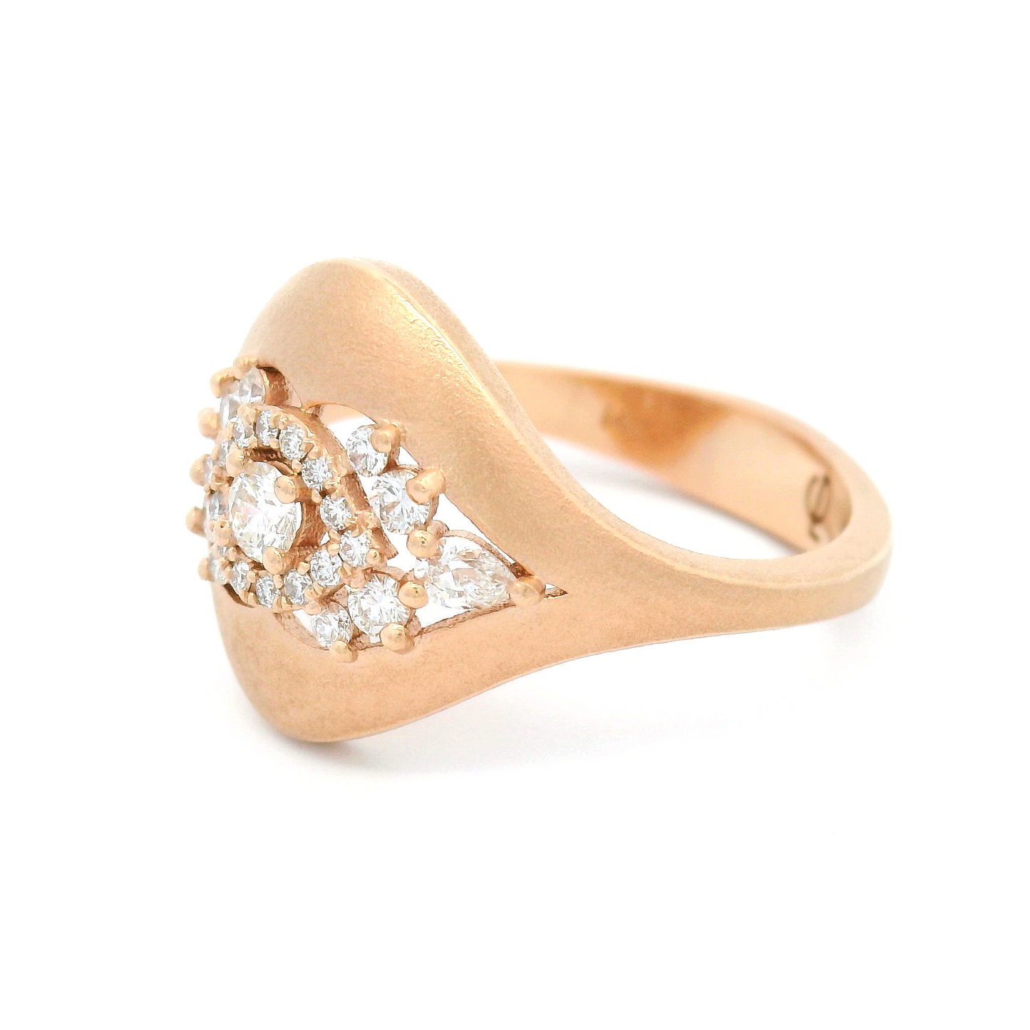 14k Rose Gold Matte Finish Ring with 0.40cts Multi-Cut Diamond Cluster