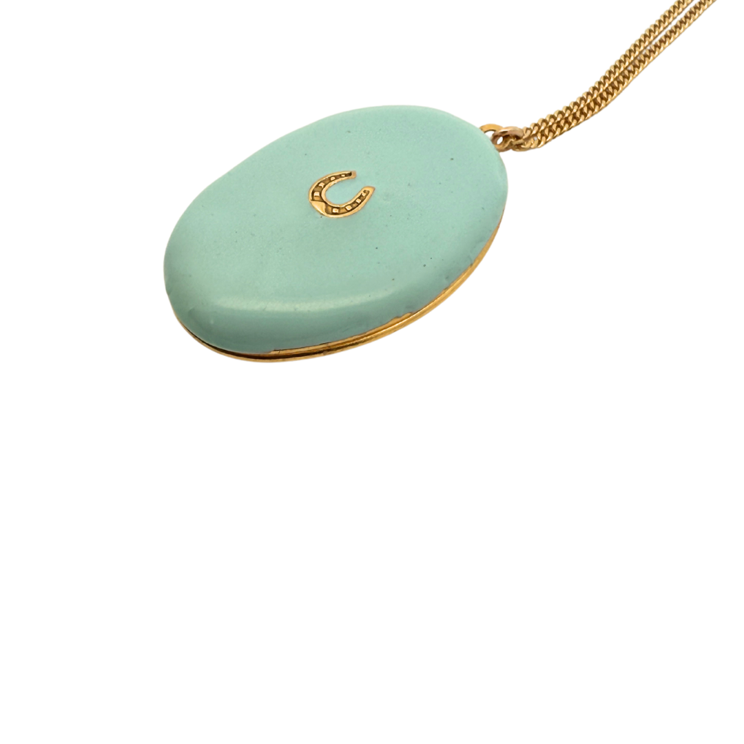Blue-Green Enamel Horseshoe Locket Pendant
