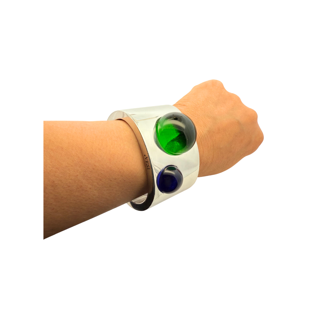 Aluminum Cuff Bracelet with Blue & Green Glass