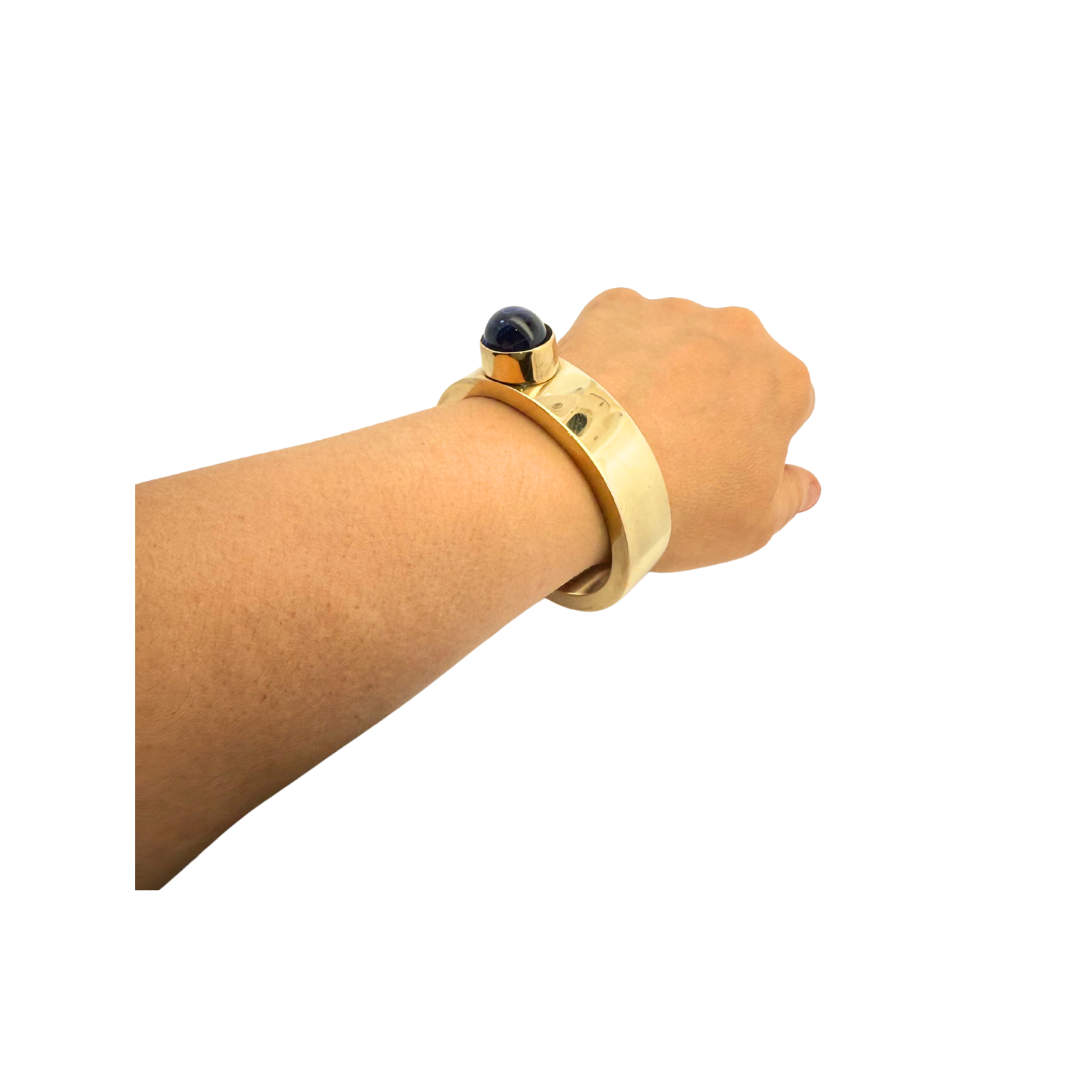 Brass Cuff with Blue Glass