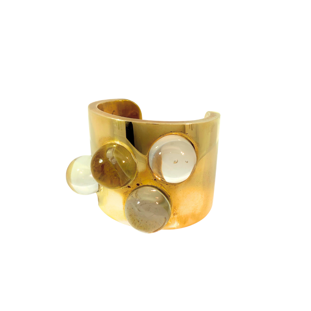 Brass Cuff Bracelet with Clear Glass