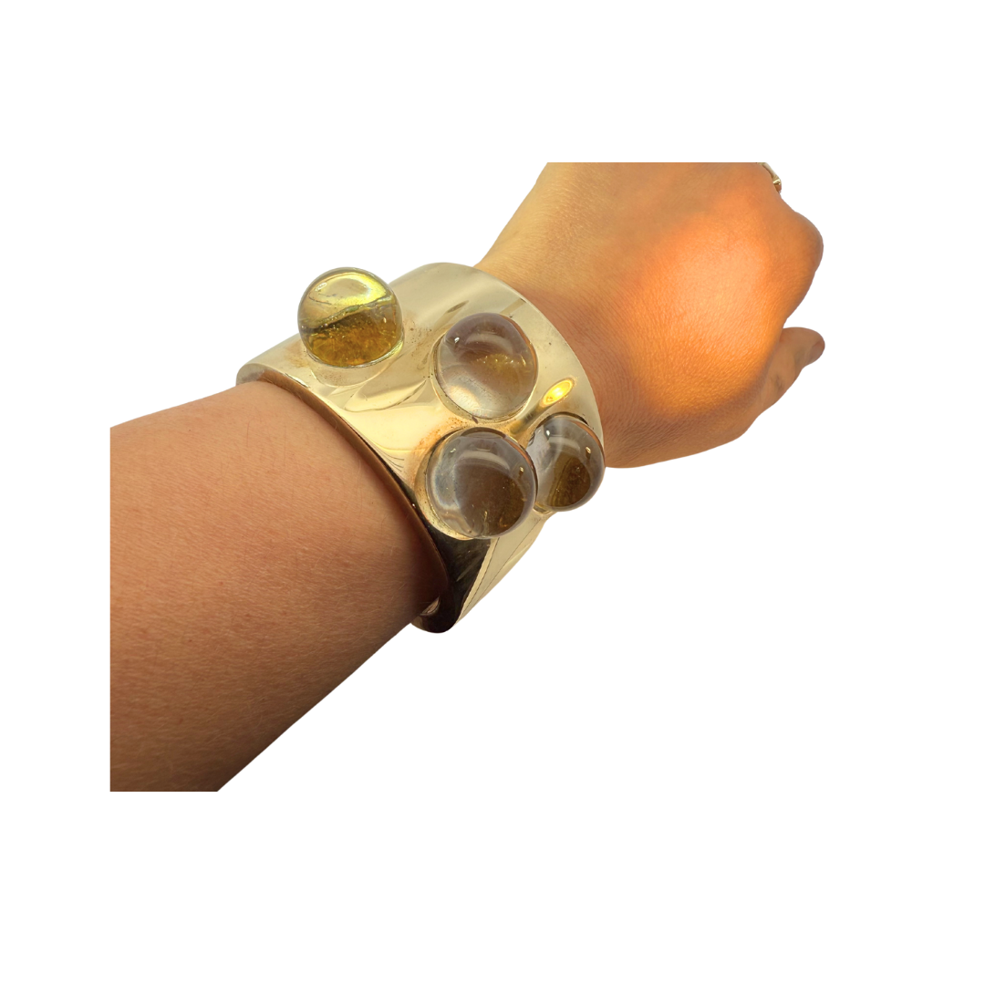 Brass Cuff Bracelet with Clear Glass