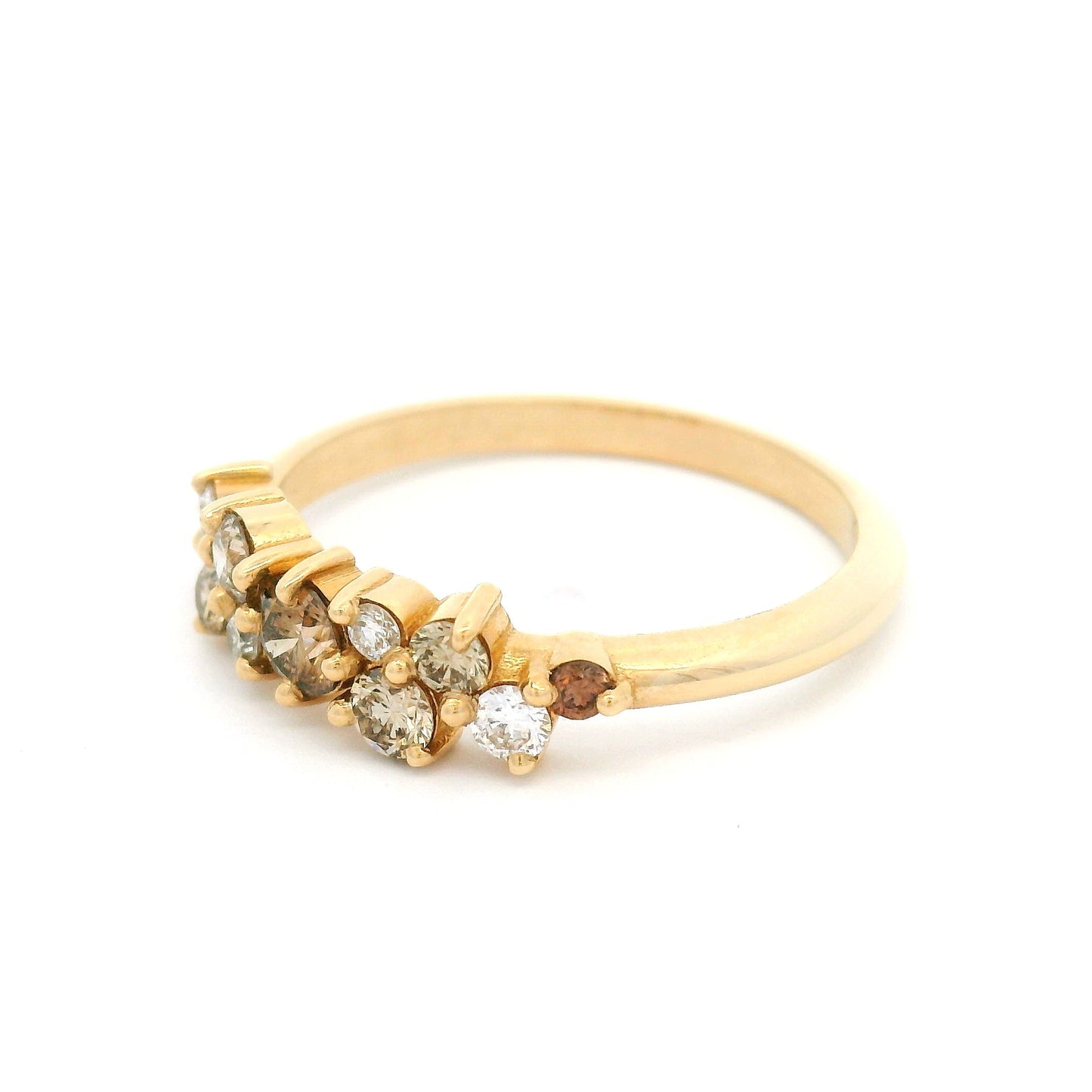 14k Yellow Cluster Ring with Natural Champagne and White Diamonds
