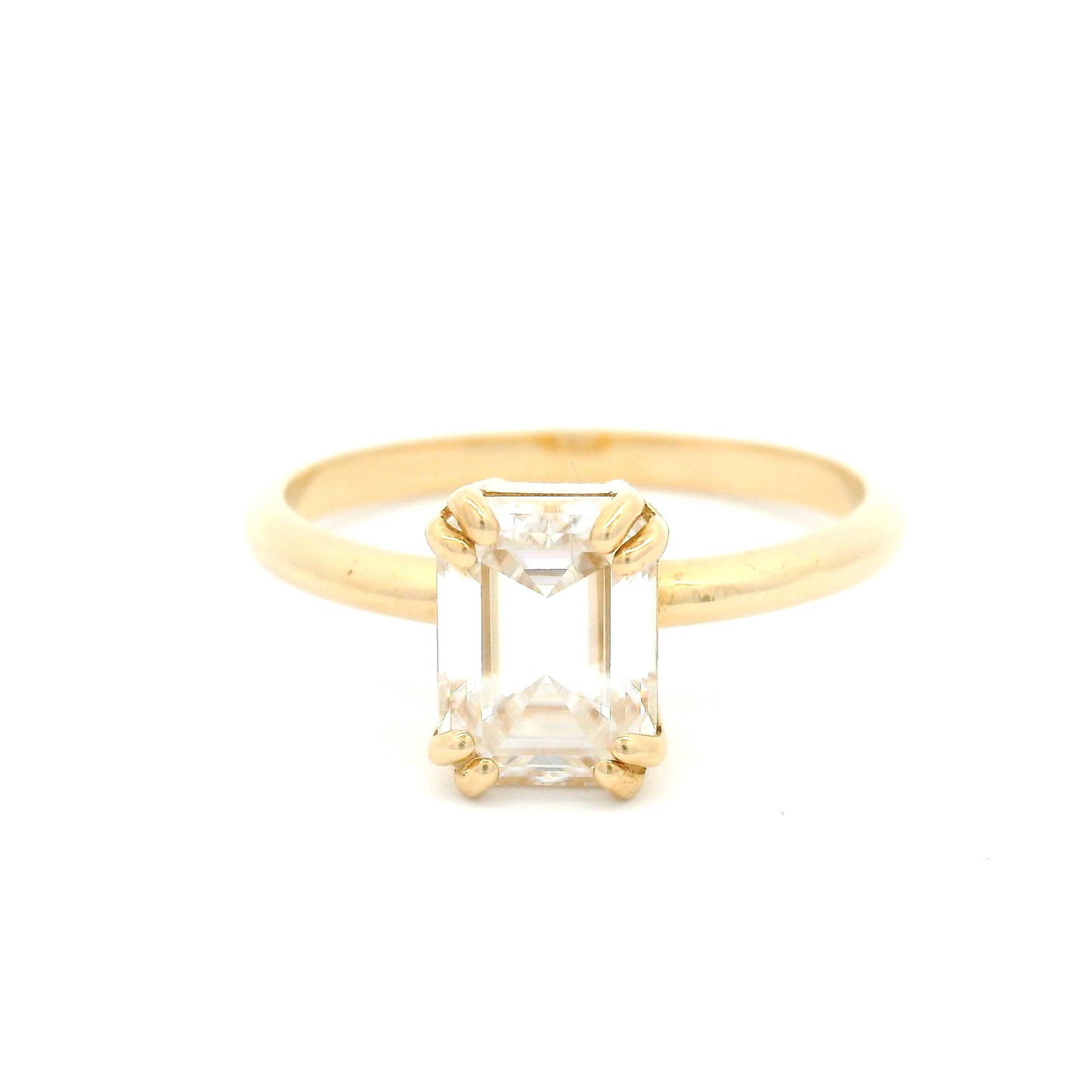 14k Yellow Solitaire set with 1.4ct Emerald Cut Moissanite