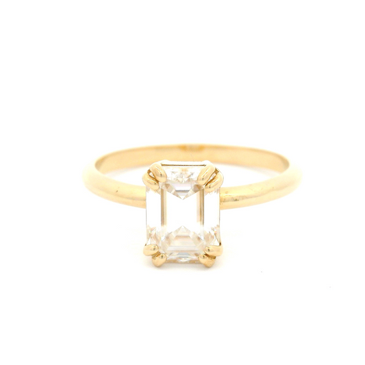 14k Yellow Solitaire set with 1.4ct Emerald Cut Moissanite