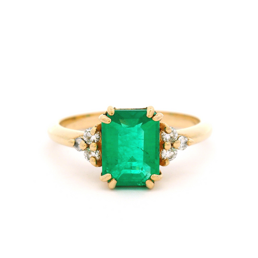 14k Yellow Engagement Ring with 1.25ct Lab-Grown Emerald and Accent Diamonds