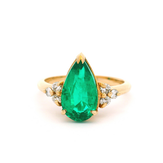 14k Yellow Ring with 2.23ct Lab-Grown Pear Emerald with Accent Diamonds