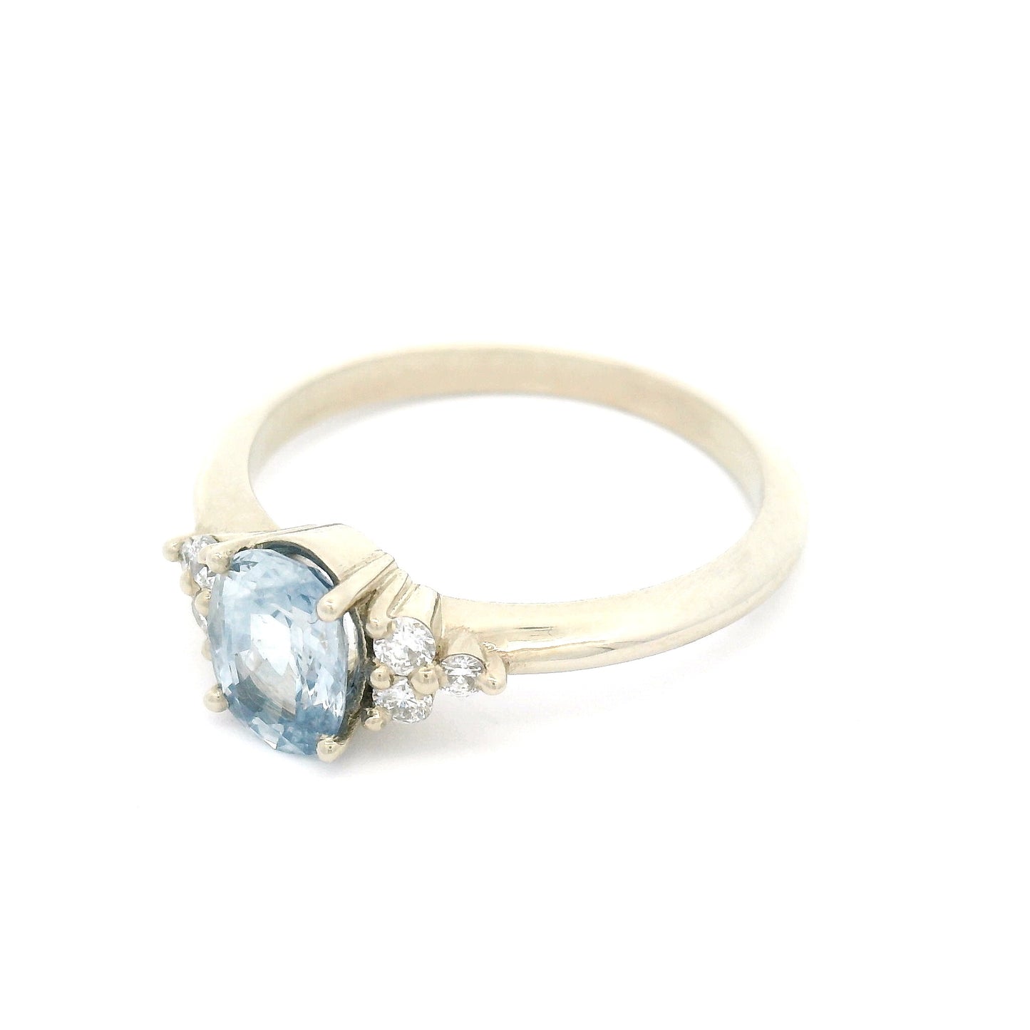 14k White Engagement Ring with Natural 1.08ct Blue Sapphire and Accent Lab Diamonds