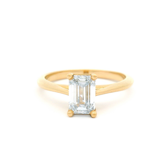14k Yellow 1.03ct Blue Lab-Grown Pear Emerald Cut Diamond Solitaire