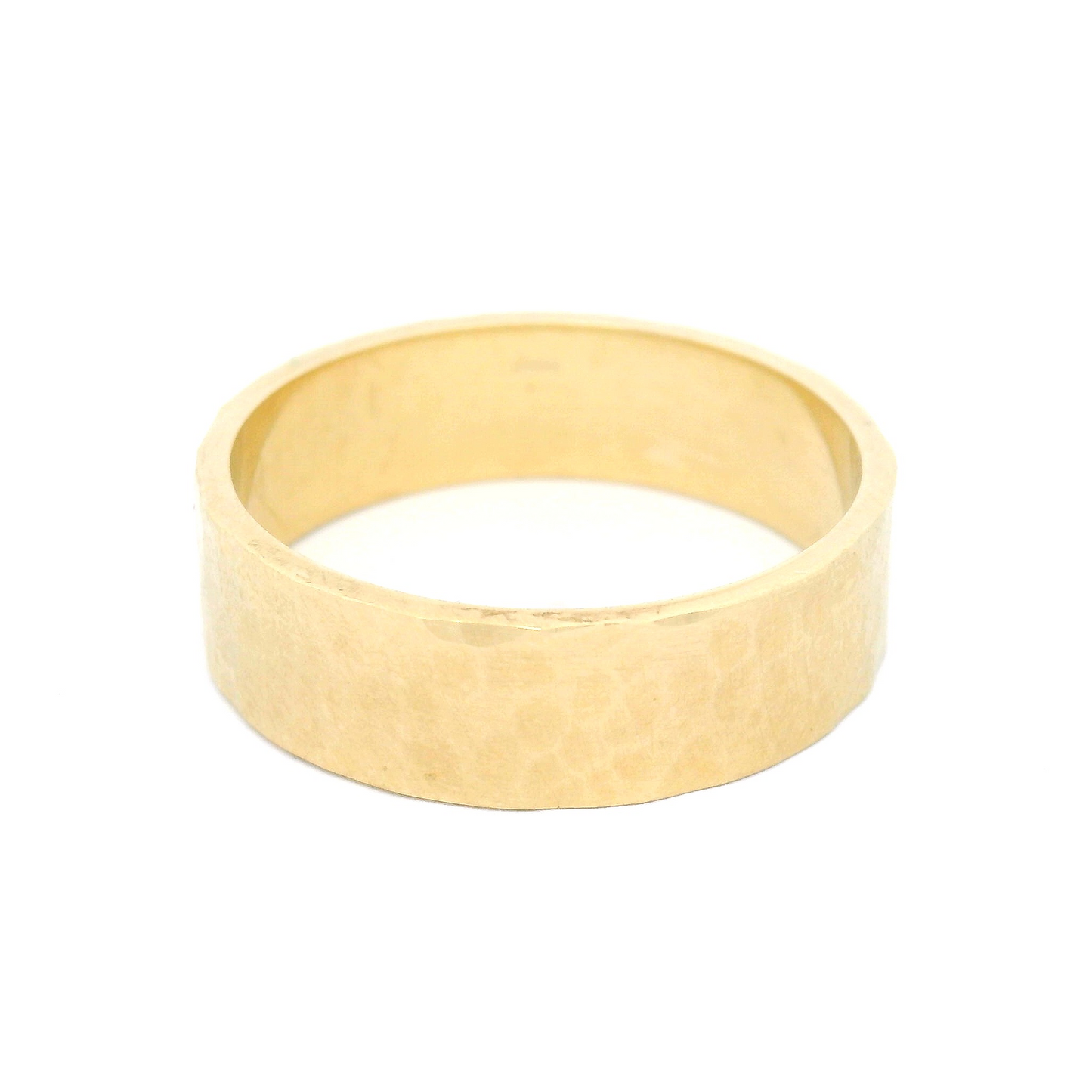 10k Yellow Hammered Finish 6mm Wide Wedding Band