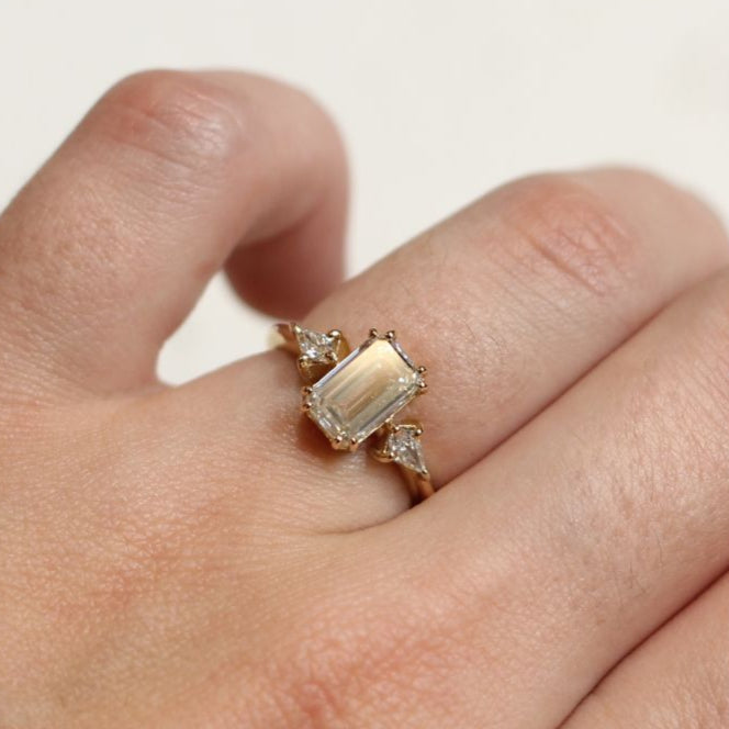 14k Yellow Lab Diamond Engagement Ring with 1.66ct Emerald Cut and Accent Kite Cut Diamonds