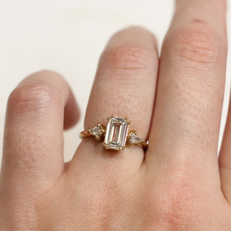 14k Yellow Lab Diamond Engagement Ring with 1.66ct Emerald Cut and Accent Kite Cut Diamonds
