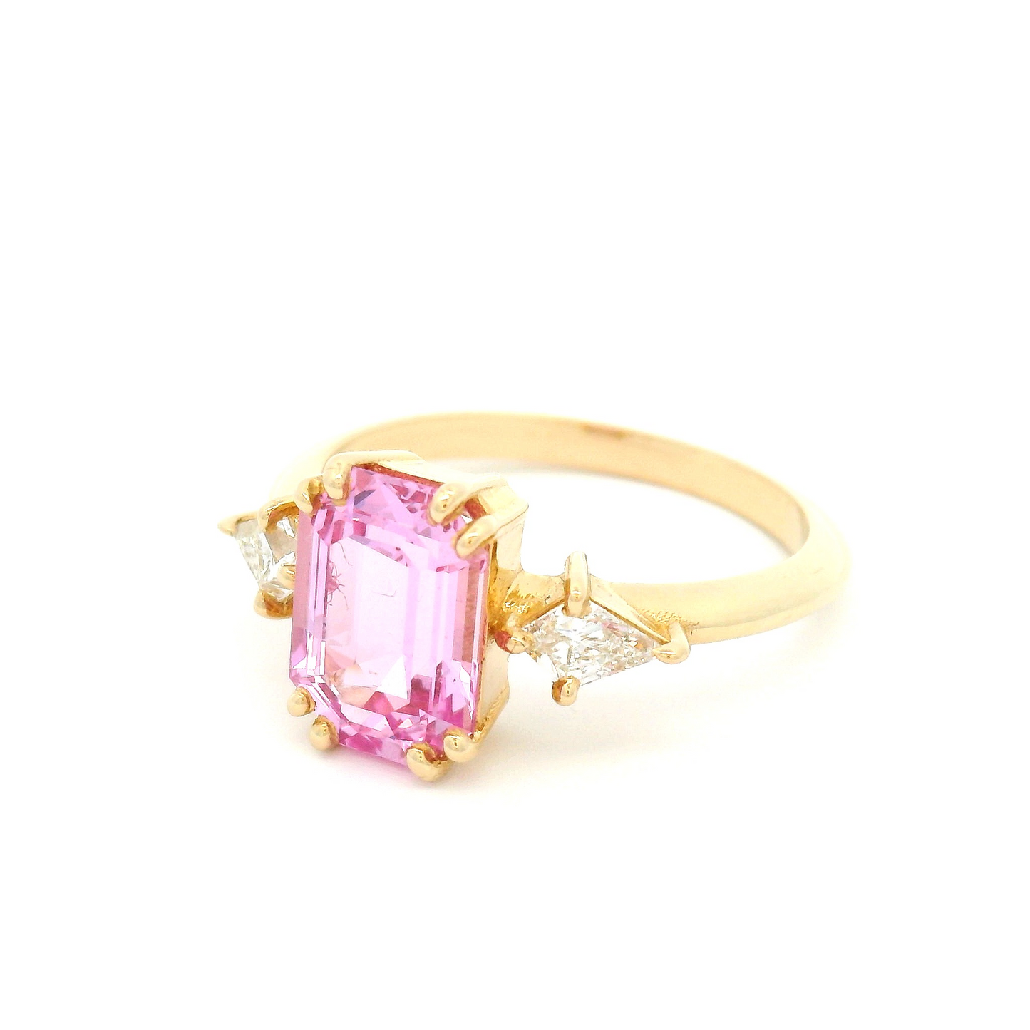 14k Yellow Lab-Grown Pink Sapphire Engagement Ring with Accent Diamonds