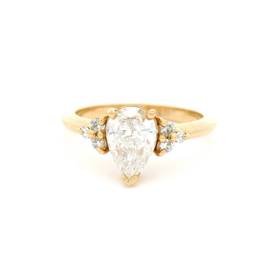 14k Yellow Ring with 1.03ct Lab-Grown Pear Shape Diamond with Accent Diamonds