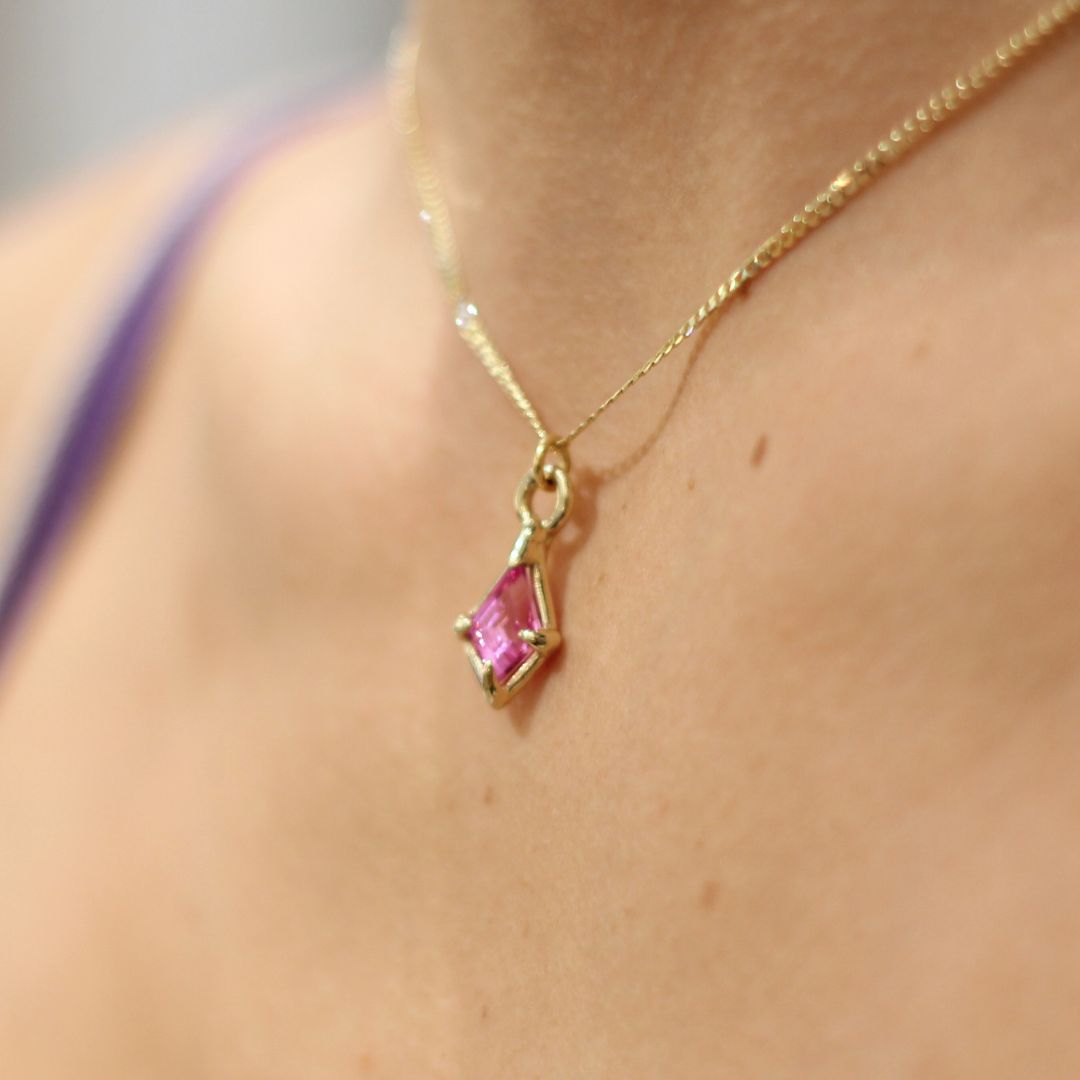 Gold Pink Sapphire Pendant Necklace