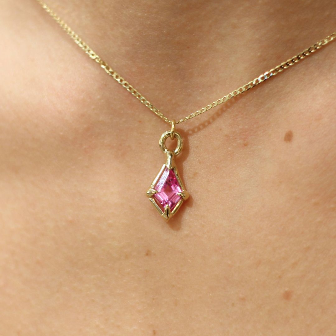 Gold Pink Sapphire Pendant Necklace