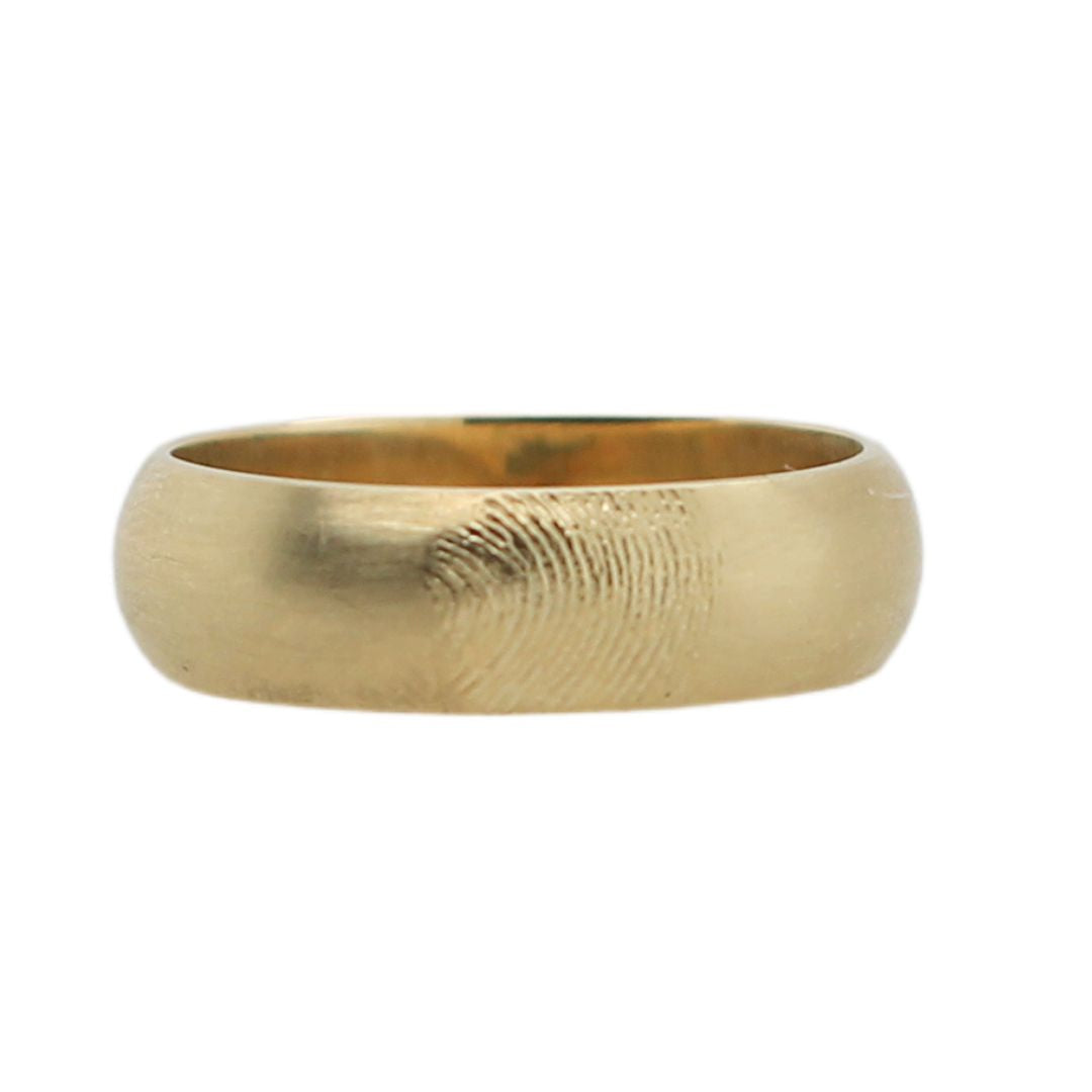 10k Yellow Fingerprint Satin Finish Round Wedding Band