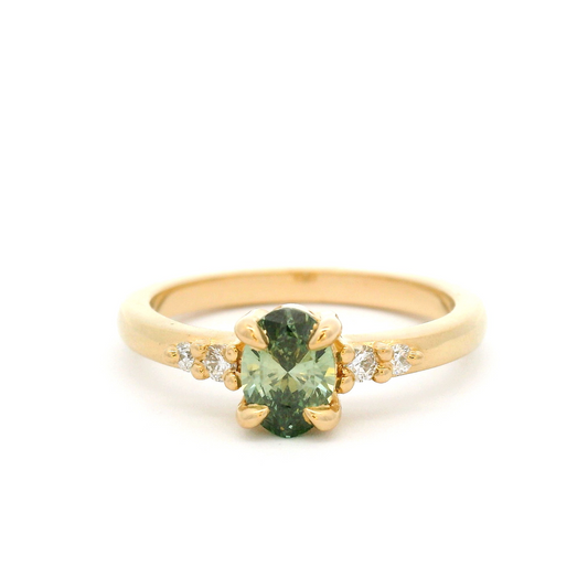 14k Yellow Engagement Ring with 0.52ct Lab-Grown Oval Green Diamond Accented with Four Diamonds