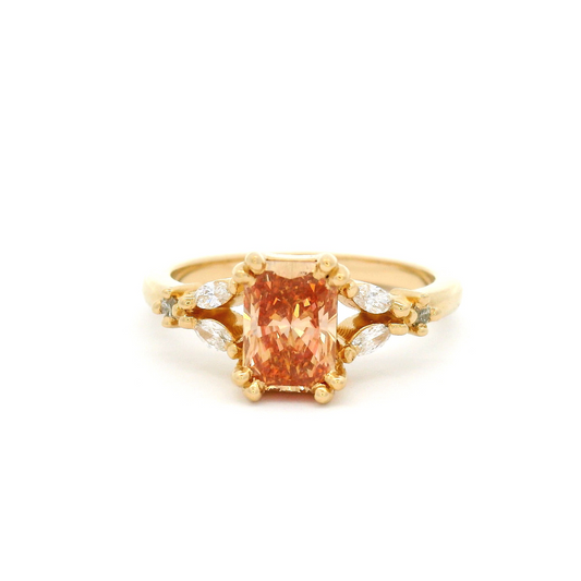 14k Yellow Ring with 1.10ct Lab-Grown Brown Radiant Cut Diamond and Accent Diamonds