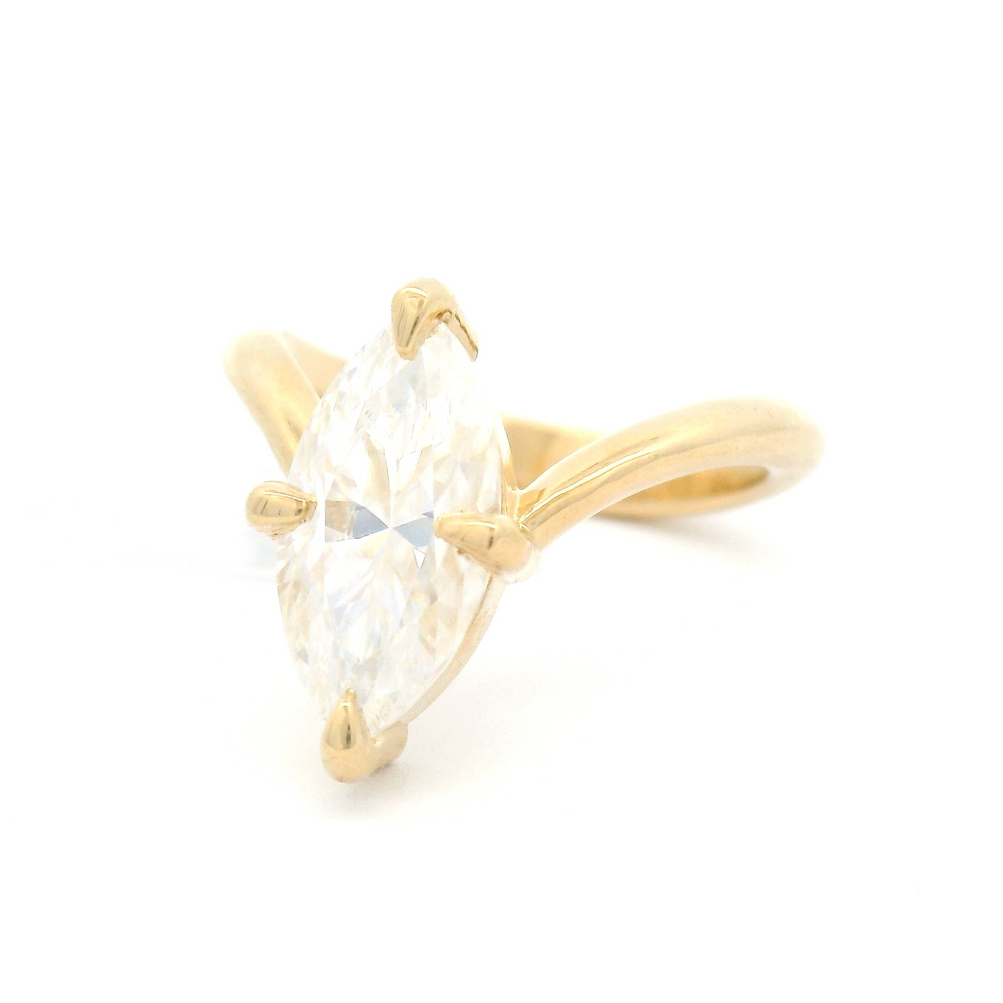 14k Yellow Solitaire set with 1.8ct Marquise Moissanite