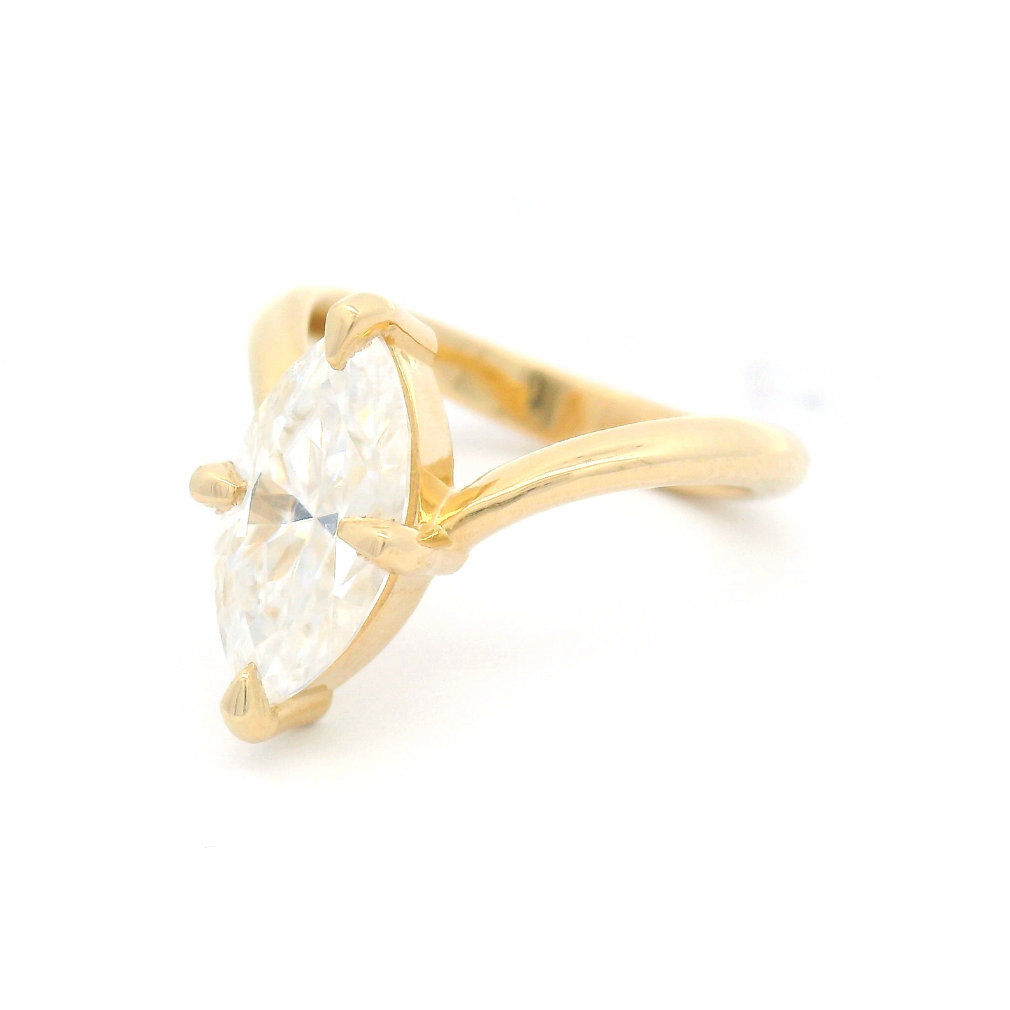 14k Yellow 4-Claw Solitaire set with 1.8ct Marquise Moissanite