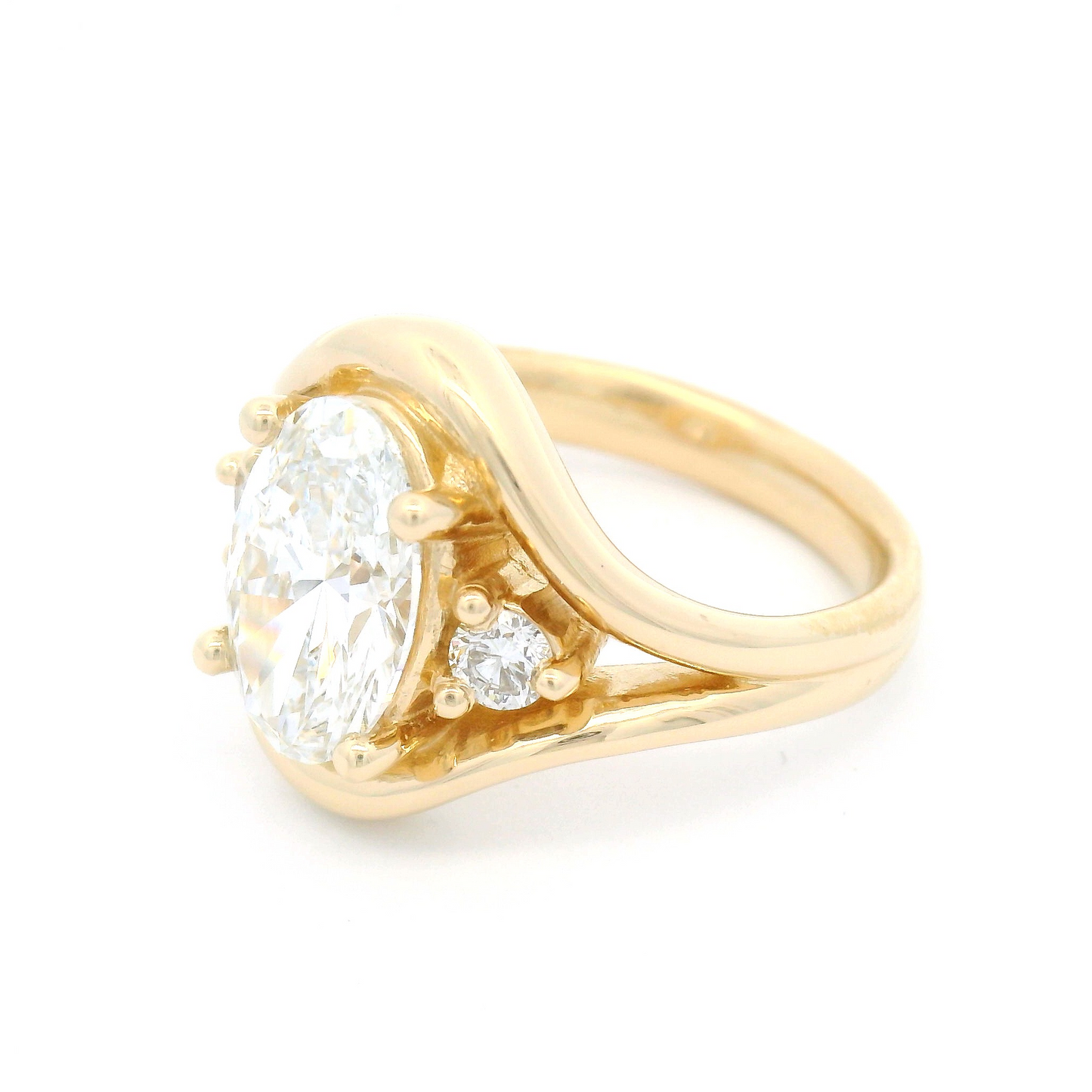 14k Yellow 3-Stone Split-Shank Engagement Ring with 2.42cts Lab-Grown Diamonds