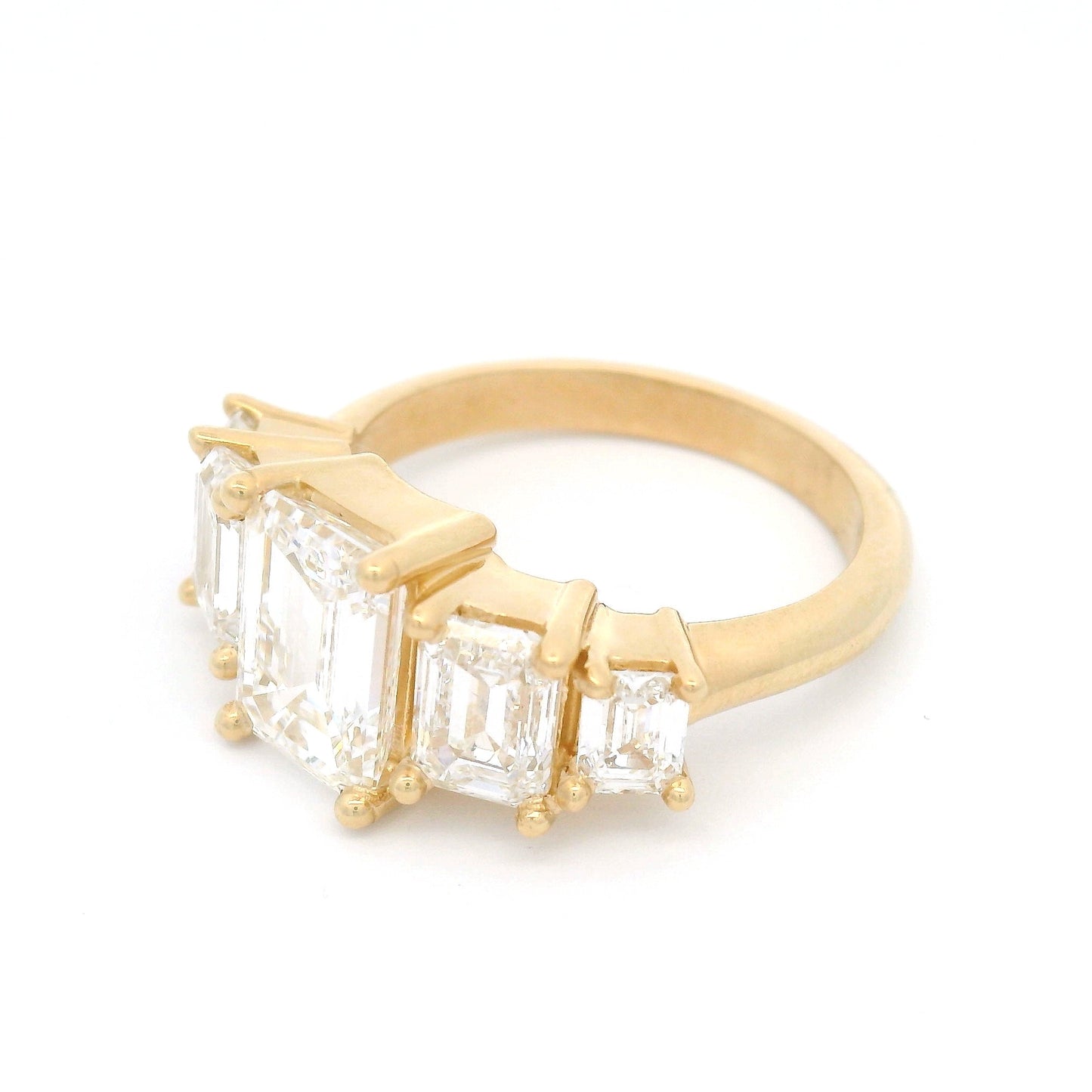 14k Yellow Engagement Ring with 3.64cts of Lab-Grown Emerald-Cut Diamonds