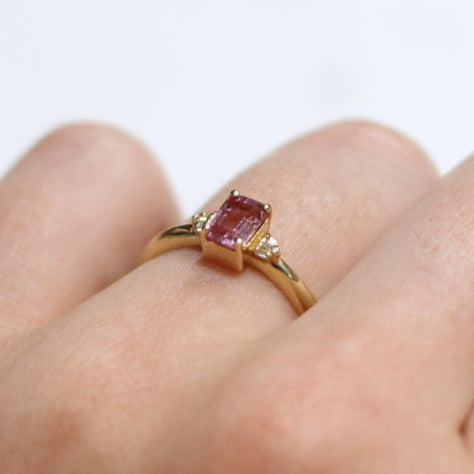 Sorbetto - 14k Yellow Pink Sapphire Engagement Ring with Accent Baguette Diamonds