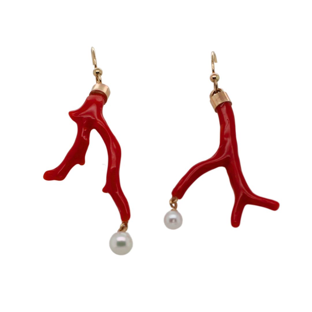 Red Sea Gold Red Coral Pearl Earrings
