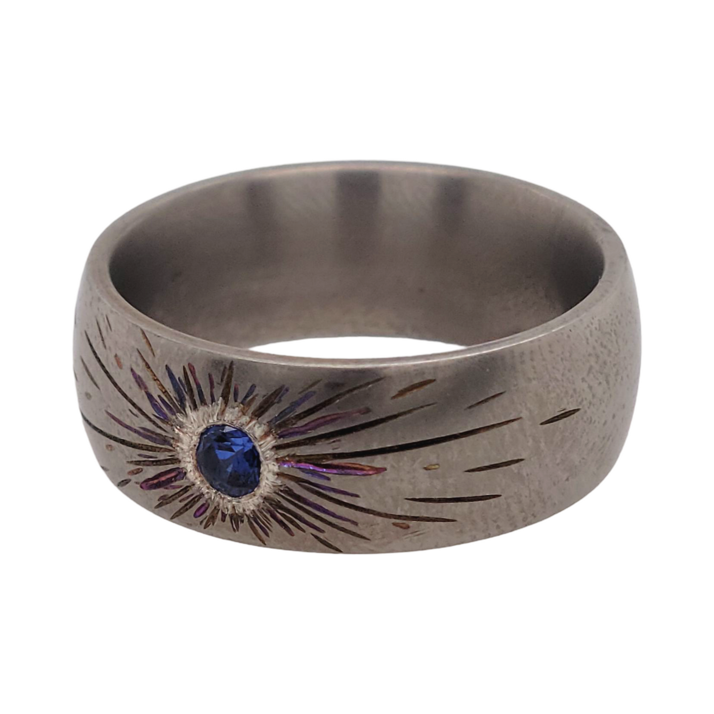 Grey Titanium Blue Sapphire Band