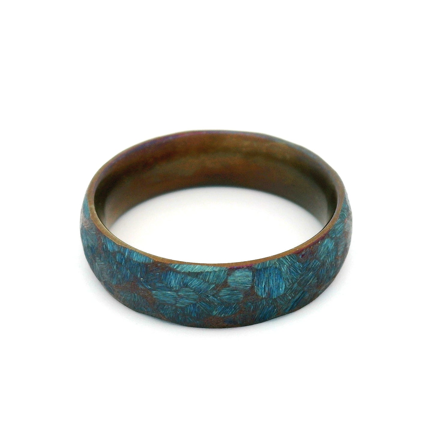 6mm stainless steel soft domed wedding band with textured anodized blue finish and comfort-fit interior.