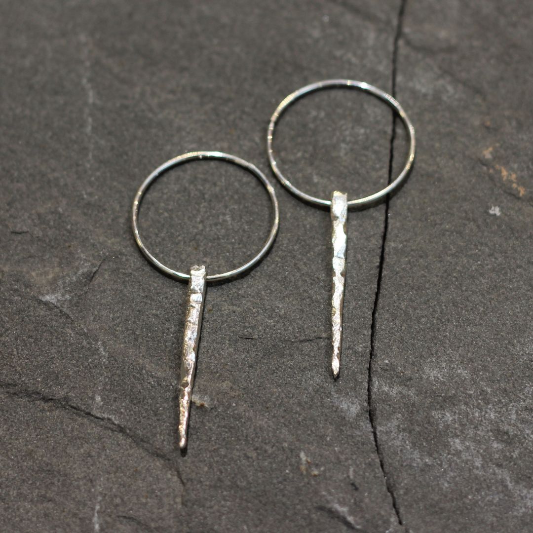 Long Silver Icicle Hoop Earrings