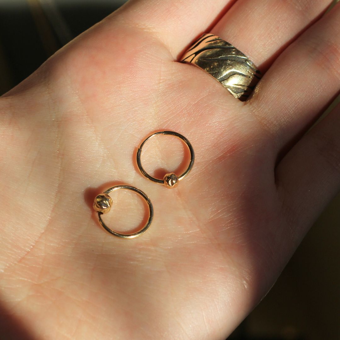 Textured bead & Mini Gold-pated Hoop Earrings