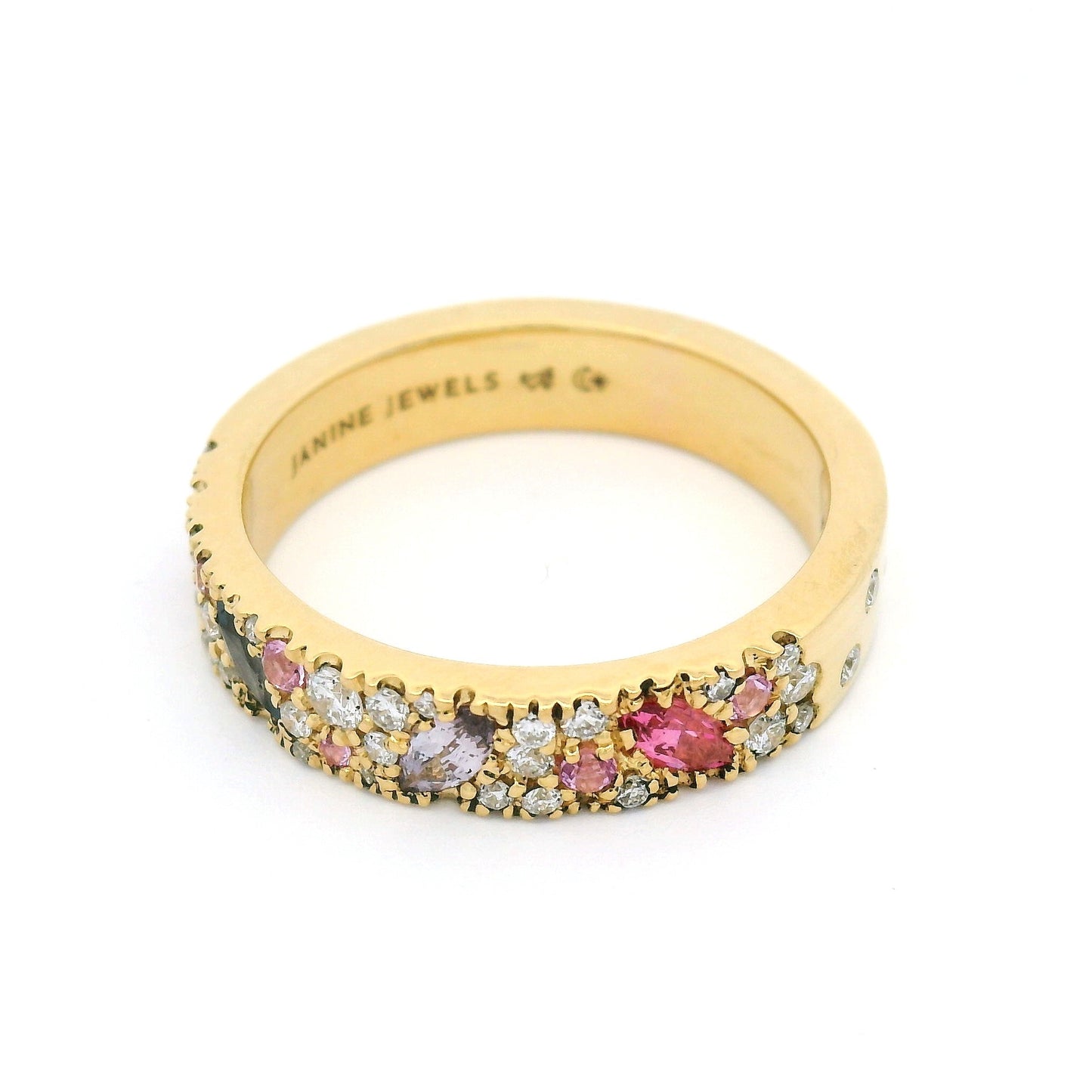 18k Yellow 4mm Wide Band with Pavé-Set with Natural Sapphires and Lab-Grown Diamonds