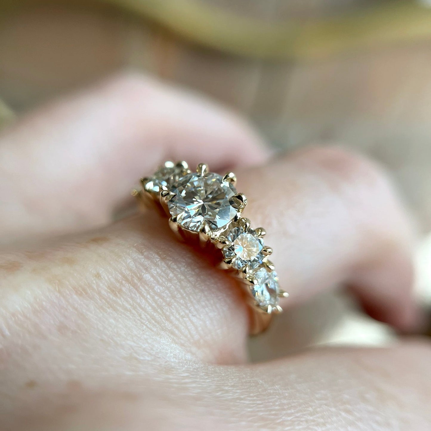 14k Yellow Engagement Ring with 1ct Lab-Grown Round Diamond and Lab-Grown Accent Diamonds