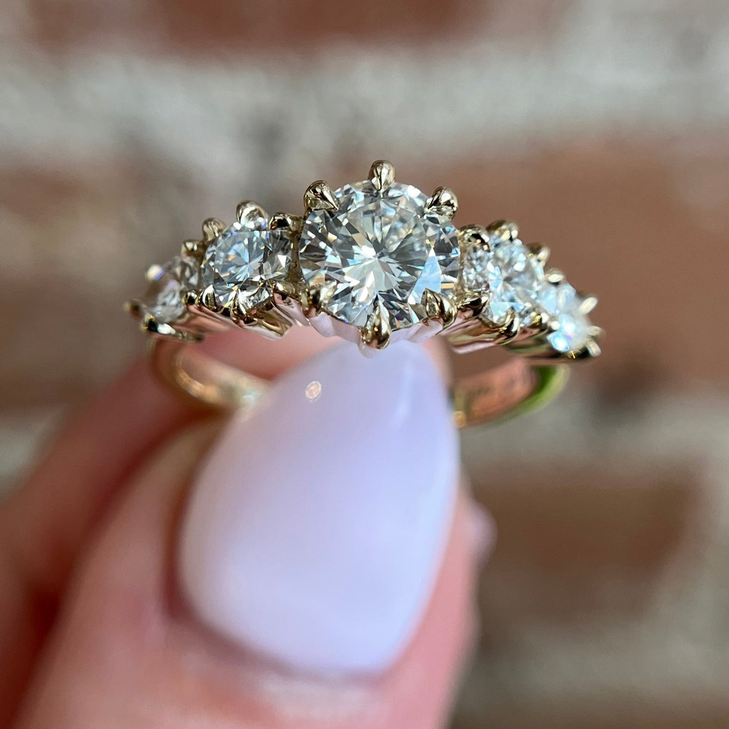 14k Yellow Engagement Ring with 1ct Lab-Grown Round Diamond and Lab-Grown Accent Diamonds