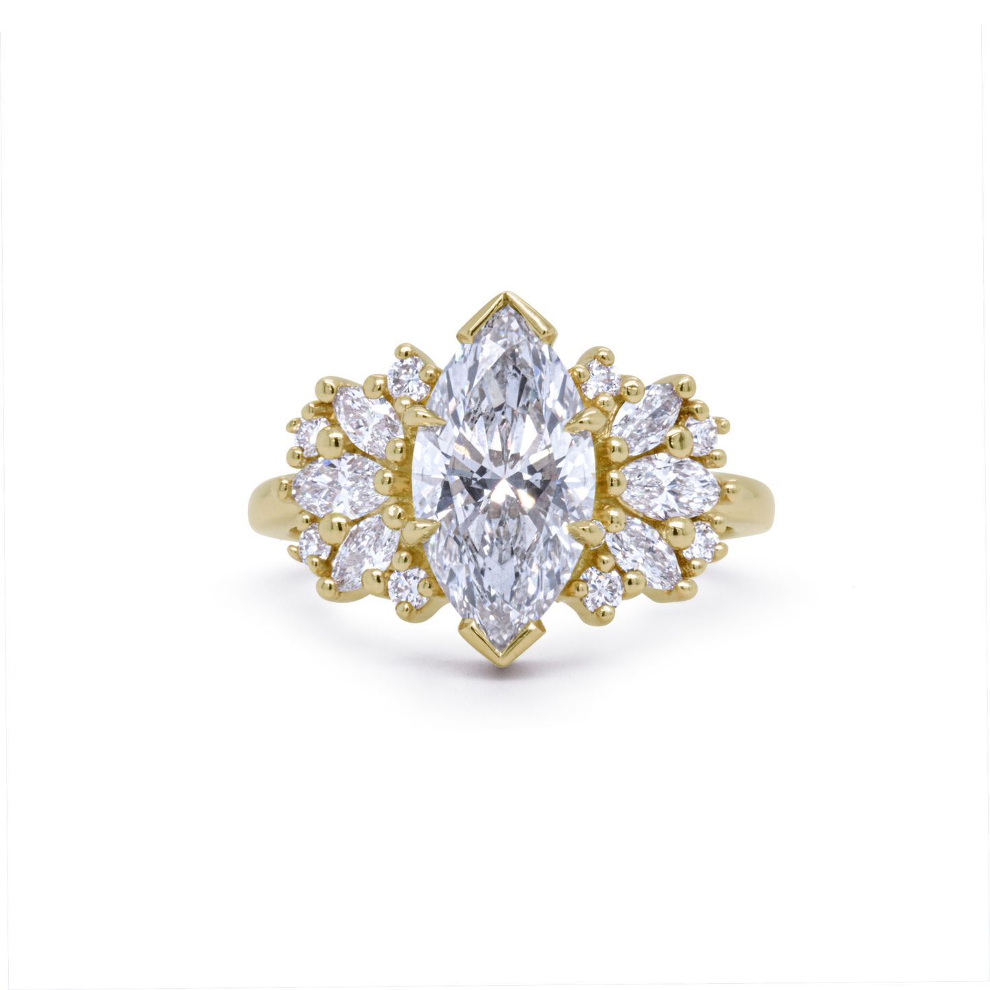 14k Yellow Engagement Ring with 2.0ct Marquise-Shaped Lab-Grown Diamond and Lab-Grown Accent Diamonds